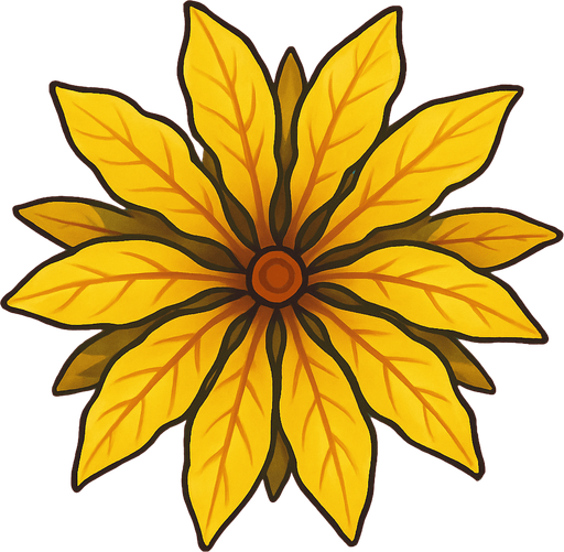 Top view of colorful yellow plant looking upwards.
In-Game asset.  2d.  High contrast.  No shadows