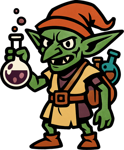 kimyasalcı goblin, boydan.
In-Game asset.  2d.  High contrast.  No shadows