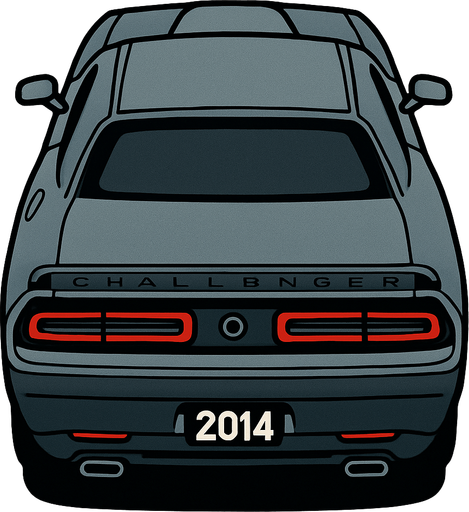 Gri Dodge challenger 2014 arkasi ama yukaridan.
In-Game asset.  2d.  High contrast.  No shadows
