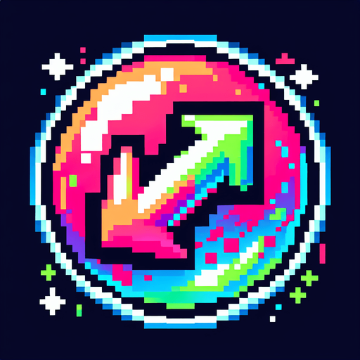 pixel art bubble with 2 fast foward arrows neon color.
Single Game Texture. In-Game asset. 2d. Blank background. High contrast. No shadows.