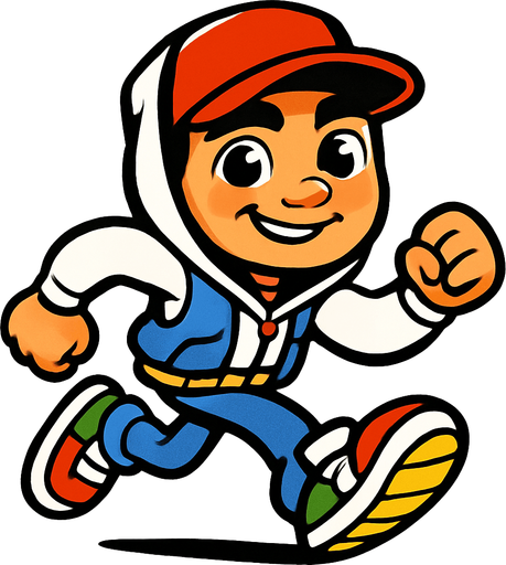 karizmatik ama aynı zamanda sevimli görünen koşucu subway surfers karakteri.
In-Game asset.  2d.  High contrast.  No shadows