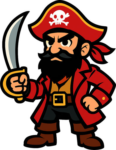 2d pirate no background.
In-Game asset.  2d.  High contrast.  No shadows
