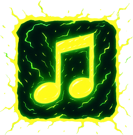 Generame una boton con dentro de forma de una nota musical con efectos de energia.
In-Game asset.  2d.  High contrast.  No shadows