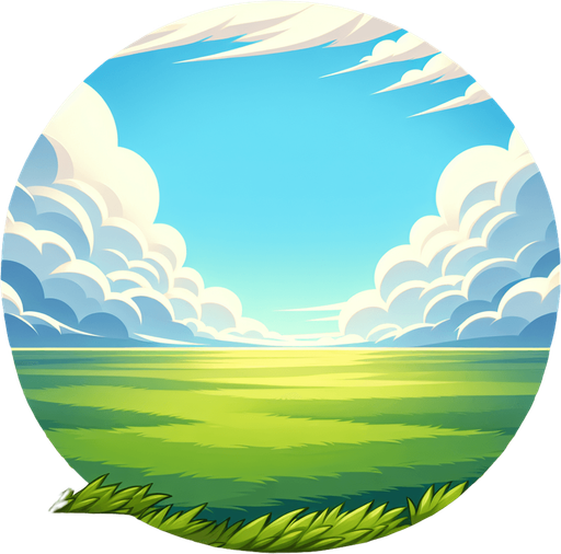 голубое небо, горизонт и зеленое поле.
Single Game Texture. In-Game asset. 2d. Blank background. High contrast. No shadows.