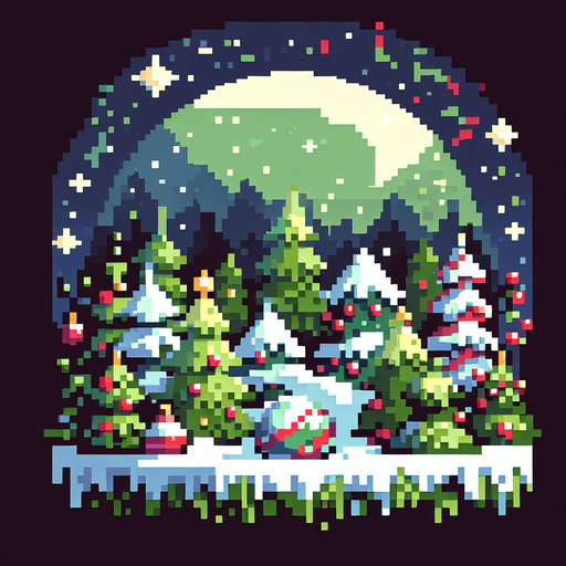 gift. pixelart. christmas. green and red. Single Game Texture. In-Game asset. 2d. Blank background. High contrast. No shadows.