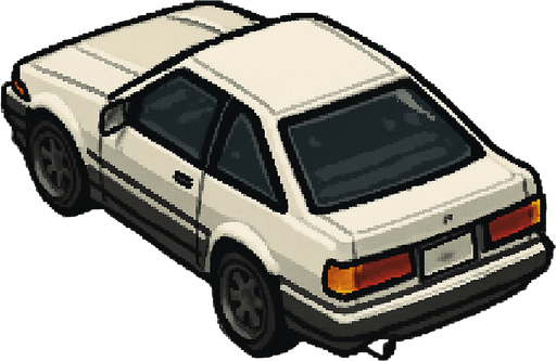 JDM car, seen from behind see from 45 degree 

Top-down, gta2, Single Game Texture. In-Game asset. 2d. Blank background. High contrast. No shadows.isometric