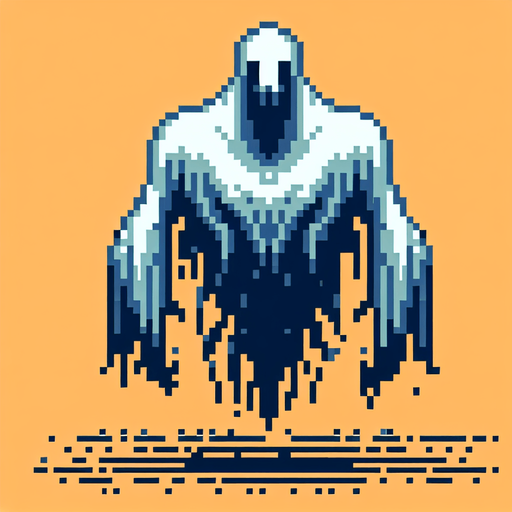 giant 8bit ghost video game boss.
Single Game Texture. In-Game asset. 2d. Blank background. High contrast. No shadows.