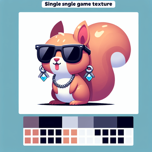 a little squirrel with sun glasses and earring.
Single Game Texture. In-Game asset. 2d. Blank background. High contrast. No shadows.