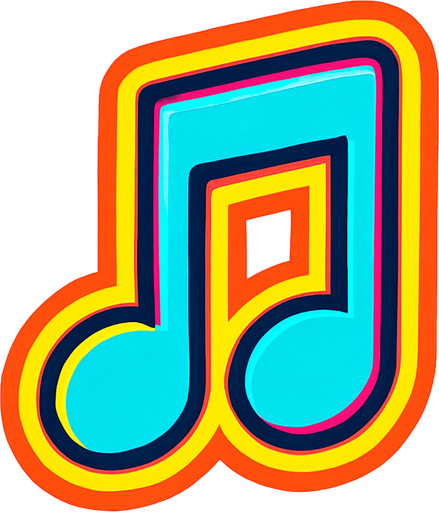 Ice blue with a bright color stroke music note.
In-Game asset.  2d.  High contrast.  No shadows