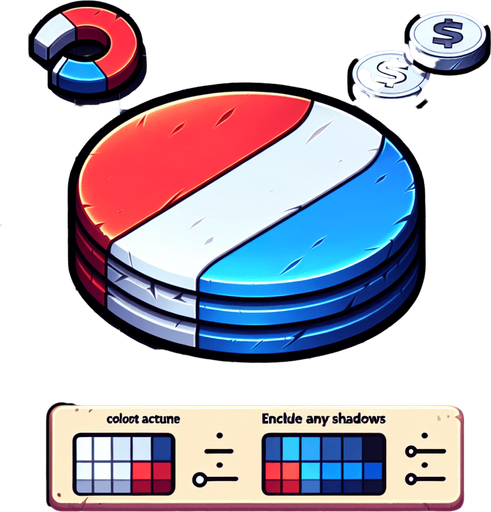 coin magnet white blue red in color.
Single Game Texture.  In-Game asset.  2d.  Blank background.  High contrast.  No shadows