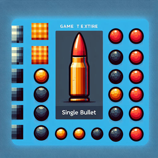 Bullet.
Single Game Texture.  In-Game asset.  2d.  Blank background.  High contrast.  No shadows