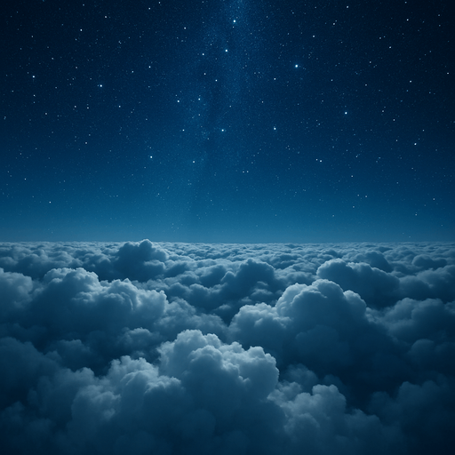above the clouds by a bright night, no visible moon
Photorealistic