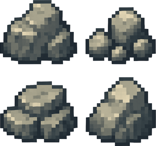 Generame rocas pixelar.
In-Game asset.  2d.  High contrast.  No shadows