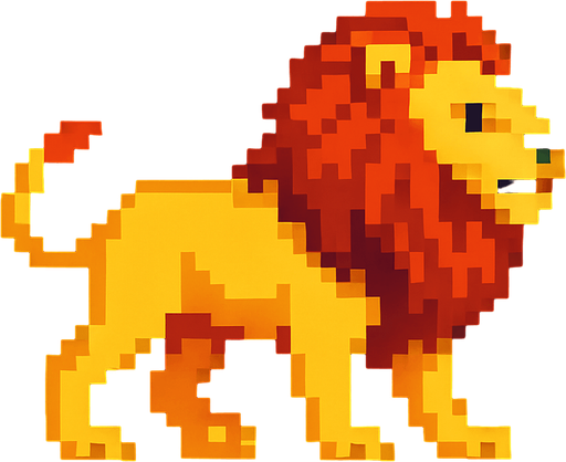 Pixel lion.
In-Game asset.  2d.  High contrast.  No shadows