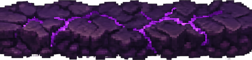 "High-quality 2D pixel art of a corrupted, infected soil tile designed as a horizontal strip. The terrain appears as a thin, straight line of dark purple, violet, and magenta tones, resembling infected earth. Cracks, glowing purple veins, and subtle texture details give it a diseased, magical look. The line is seamless and tileable, ideal for use as a corrupted ground border or floor edge in a fantasy RPG. Style is clean and detailed 16-bit pixel art. Transparent background