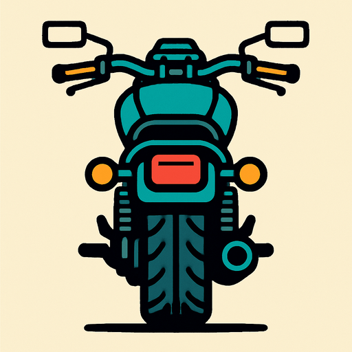 Arkası dönük motosiklet.
In-Game asset.  2d.  High contrast.  No shadows