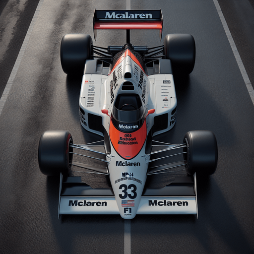 Realistic McLairen MP4/4 F1 race car from 1990. Top view..