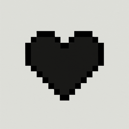 Basit pixel artla yapılmış siyah bir kalp.
In-Game asset.  2d.  High contrast.  No shadows