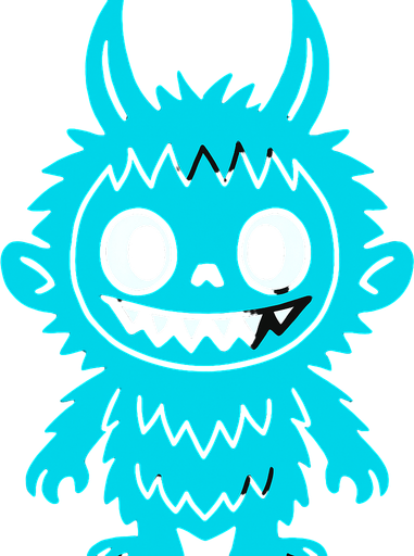 Cyan Labubu.
In-Game asset.  2d.  High contrast.  No shadows