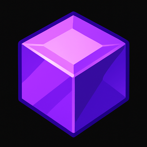 cristal morado cubico 2d.
In-Game asset.  2d.  High contrast.  No shadows