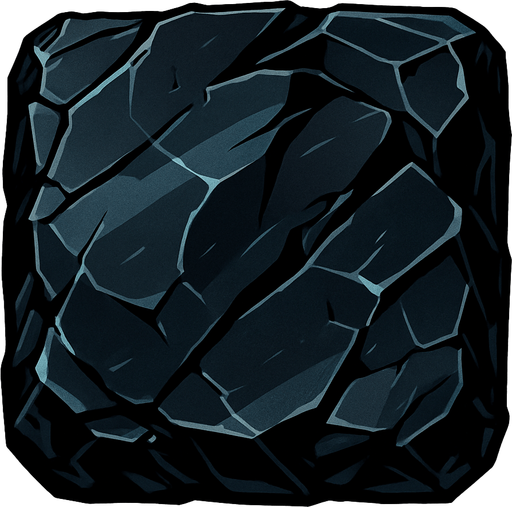 top down look square shaped obsidian rock.
In-Game asset.  2d.  High contrast.  No shadows