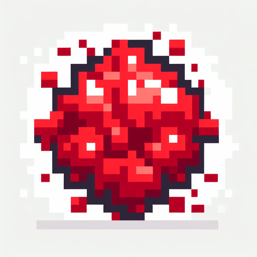 pixelated red explosion. 8 bit..
Single Game Texture. In-Game asset. 2d. Blank background. High contrast. No shadows.