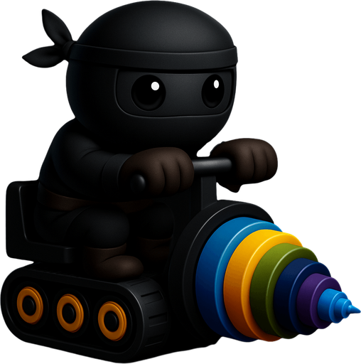Same image of ninja with dig machine but with different colors. HD colors. black ninja
