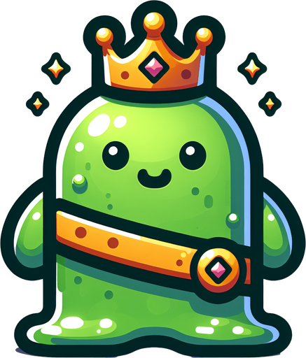 Un slime rey RPG con estilo suave y simple.
Single Game Texture.  In-Game asset.  2d.  Blank background.  High contrast.  No shadows