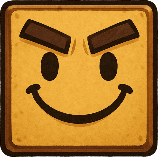 square smiley face thick eyebrows.
In-Game asset