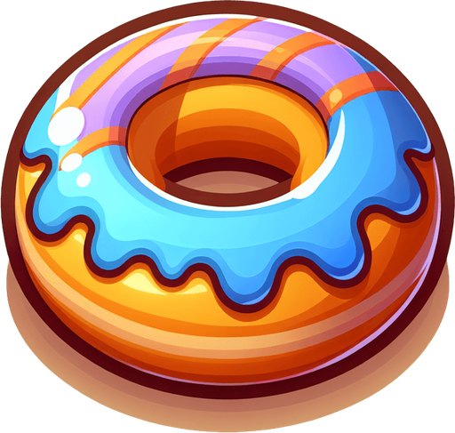 donut cartoon 2d, blank background.
Single Game Texture.  In-Game asset.  2d.  Blank background.  High contrast.  No shadows