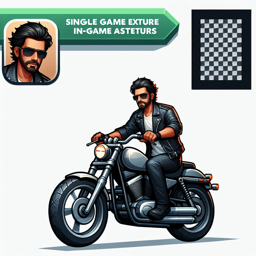 motosiklet kullanan havalı adam.
Single Game Texture. In-Game asset. 2d. Blank background. High contrast. No shadows.