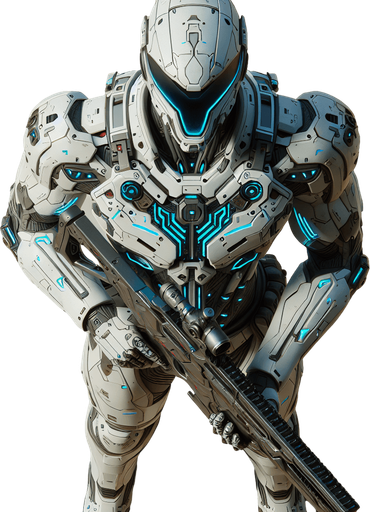 View of a futuristic soldier from directly overhead. White armor with blue glowing cyberpunk details. Holding weapon forward..
Single Game Texture. In-Game asset. 2d. Blank background. High contrast. No shadows.