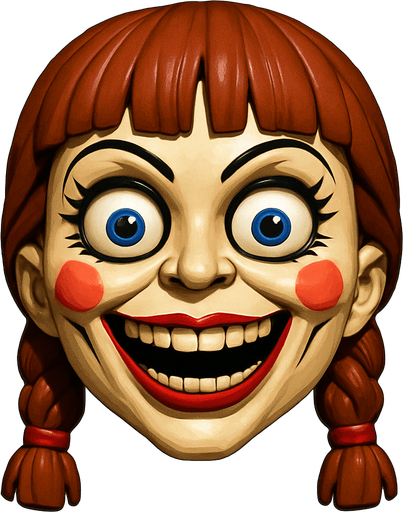 3D Scary but funny annabelle doll face meme.
In-Game asset.  3D.  High contrast.  No shadows