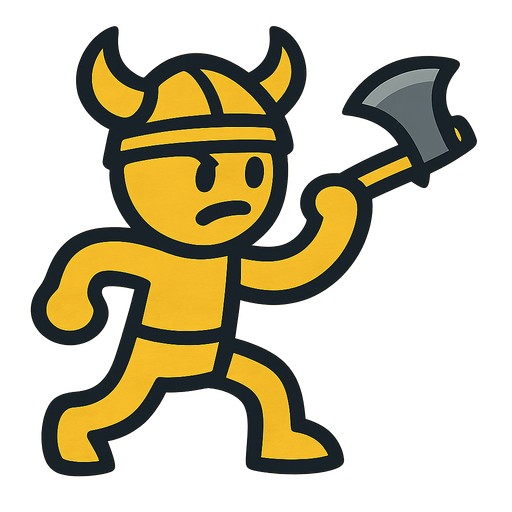 Yellow viking stickman holding an axe and is about to throw it.
In-Game asset.  2d.  High contrast.  No shadows