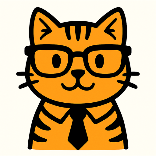 Cat avec des lunettes et un cravate.
In-Game asset.  2d.  High contrast.  No shadows