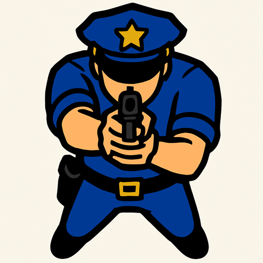 a topdown policeman and he's pointing a gun. In-Game asset. 2d. High contrast. No shadows.
In-Game asset.  2d.  High contrast.  No shadows