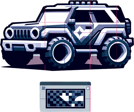 thar car.
Single Game Texture. In-Game asset. 2d. Blank background. High contrast. No shadows.