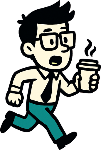 Intern holding a coffee cup running 3 frames.
In-Game asset.  2d.  High contrast.  No shadows