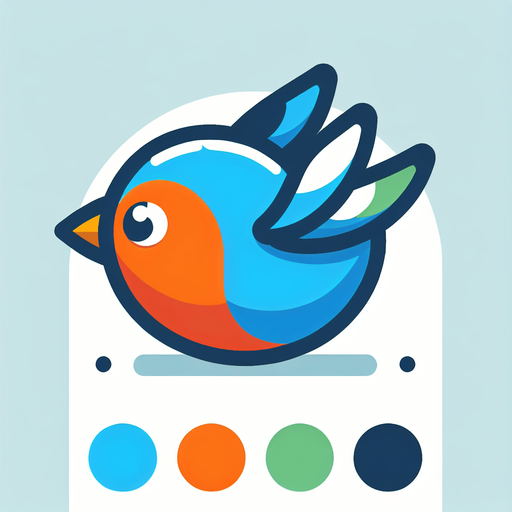 Single simple cartoon bird for a game titled "Flap & Bounce". The bird has lots blue and orange colors and is high contrast. Only bird. No shadows