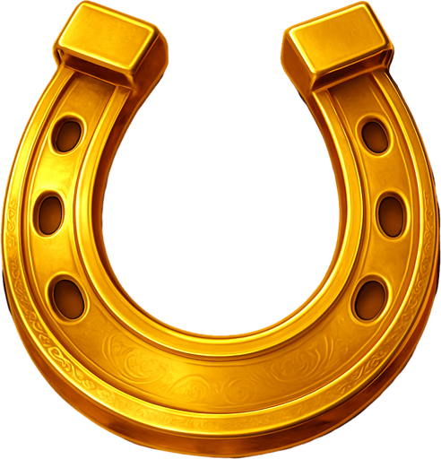 Crea un asset para el símbolo 'F' de Megaways: una Herradura Dorada.
Una herradura clásica, pero de color dorado brillante y con un acabado metálico. Puede tener pequeños detalles grabados o incrustaciones sutiles. Debe transmitir buena suerte y fortuna (15x). Estilo de casino elegante. Fondo transparente. Un amuleto de la suerte..
In-Game asset.  2d.  High contrast.  No shadows