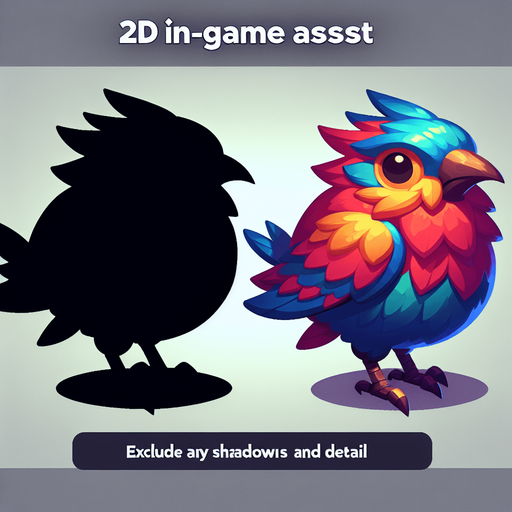 Bird.
Single Game Texture. In-Game asset. 2d. Blank background. High contrast. No shadows.