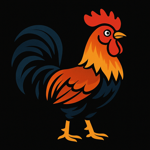 siyah arkaplanlı bir horoz.
In-Game asset.  2d.  High contrast.  No shadows