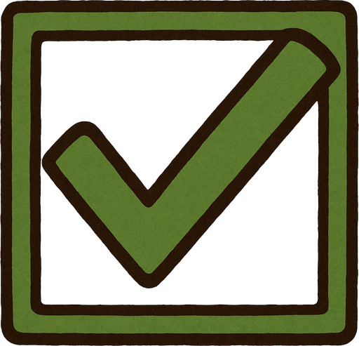 Green tick in professor Layton gamestyle.
In-Game asset.  2d.  High contrast.  No shadows