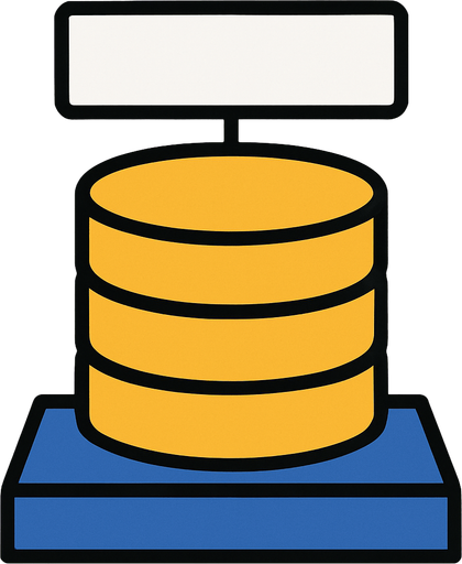DataBase, looks like a regular DB, circels one on each other, but with a  thick heavy base under it that it stands on it. The base is a simple rectangle, and above the DB there is an empty sign.
The whole picture is in ratio of 400 on 600.
In-Game asset.  2d.  High contrast.  No shadows