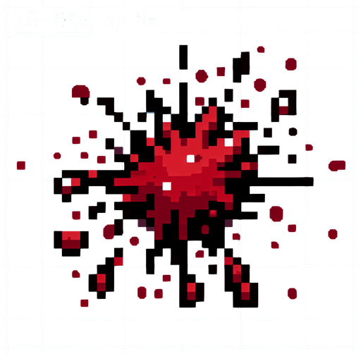 16 bit sprite of a blood splatter Single Game Texture. In-Game asset. 2d. Blank background. High contrast. No shadows.