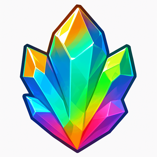 Kristal gorunumlu rainbow bonus gem'i olmasi icin turuncu, mavi, turkuaz, yesil , pembe iceren ozel bir kristal png arka plan olmasin.
In-Game asset.  2d.  High contrast.  No shadows