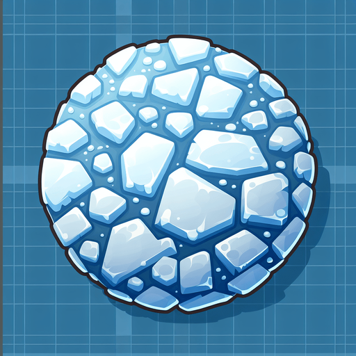 Плоский лед, круглый, мультяшный. Вид сверху.
Single Game Texture. In-Game asset. 2d. Blank background. High contrast. No shadows.