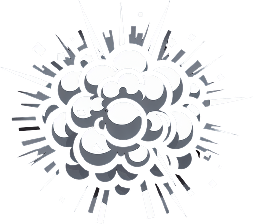 a small explosion.
Single Game Texture.  In-Game asset.  2d.  Blank background.  High contrast.  No shadows