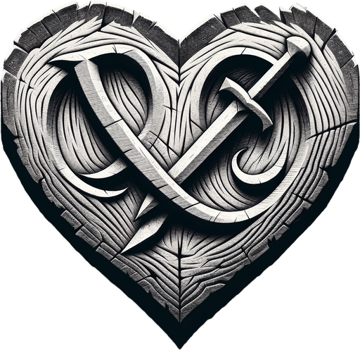 J+G ingrained in a heart, on wood by a knife.
Single Game Texture. In-Game asset. 2d. Blank background. High contrast. No shadows.