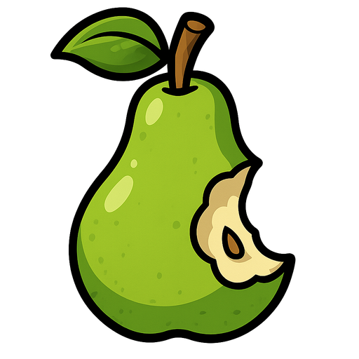 Pear with a bit.
Single Game Texture.  In-Game asset.  2d.  Blank background.  High contrast.  No shadows